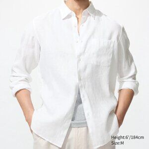 Uniqlo White Premium Linen Long Sleeve Shirt
